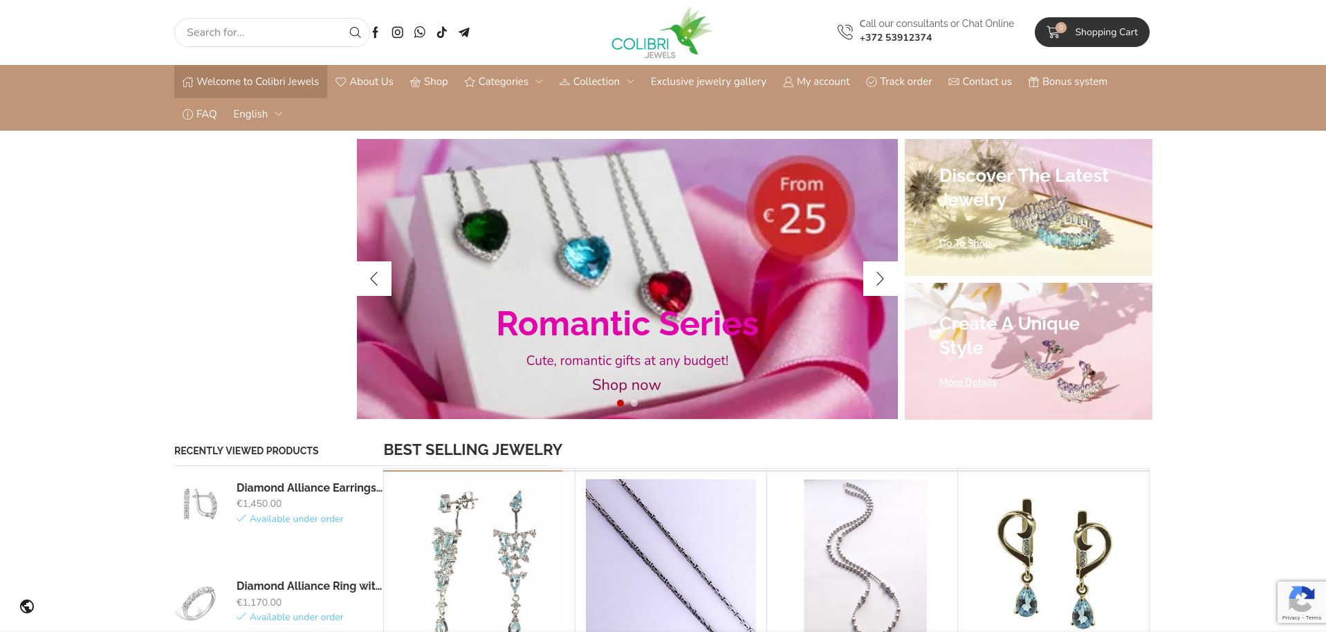 Colibri Jewels homepage screenshot